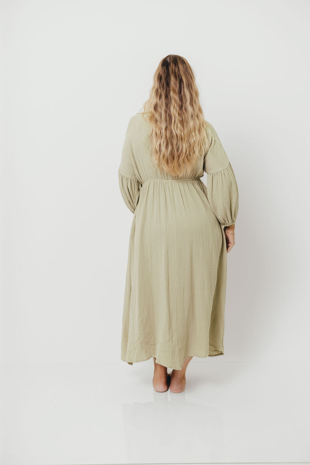 Hunter 100% Cotton Gauze Midi Dress in Thyme - Bump Friendly and Inclusive Sizing