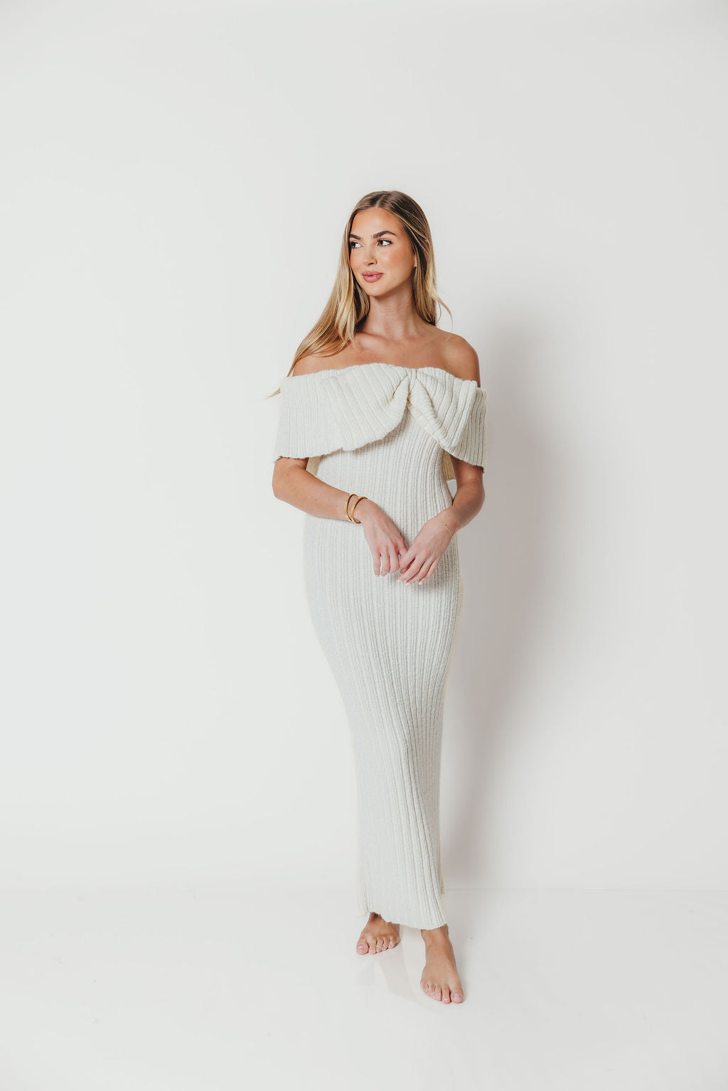 Aston Bow Front Maxi Sweater Dress in Ivory– Bump Friendly & Inclusive Sizing (S-3XL)
