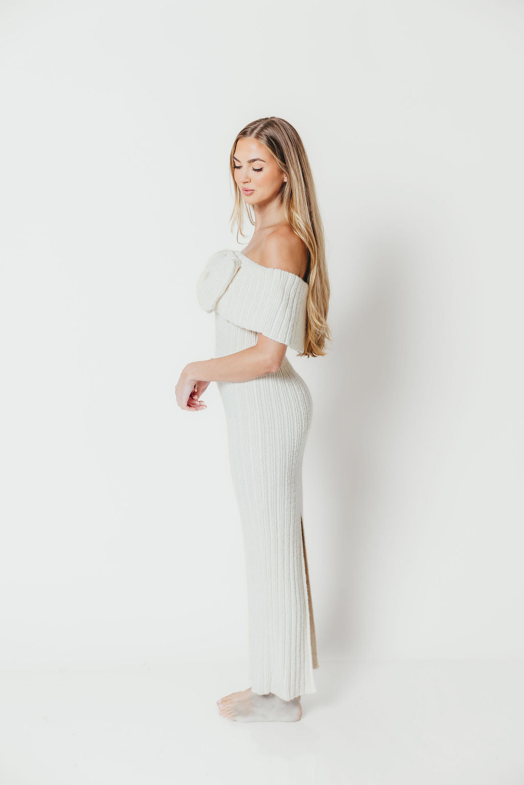 Aston Bow Front Maxi Sweater Dress in Ivory– Bump Friendly & Inclusive Sizing (S-3XL)