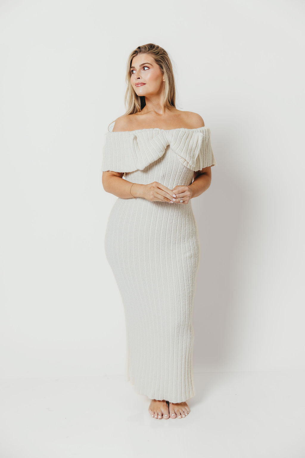 Aston Bow Front Maxi Sweater Dress in Ivory– Bump Friendly & Inclusive Sizing (S-3XL)