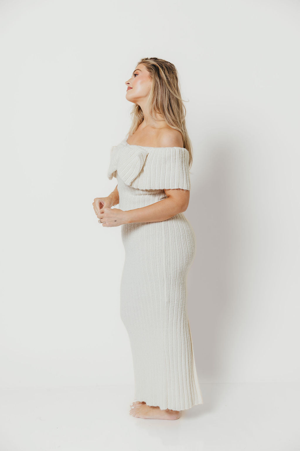 Aston Bow Front Maxi Sweater Dress in Ivory– Bump Friendly & Inclusive Sizing (S-3XL)