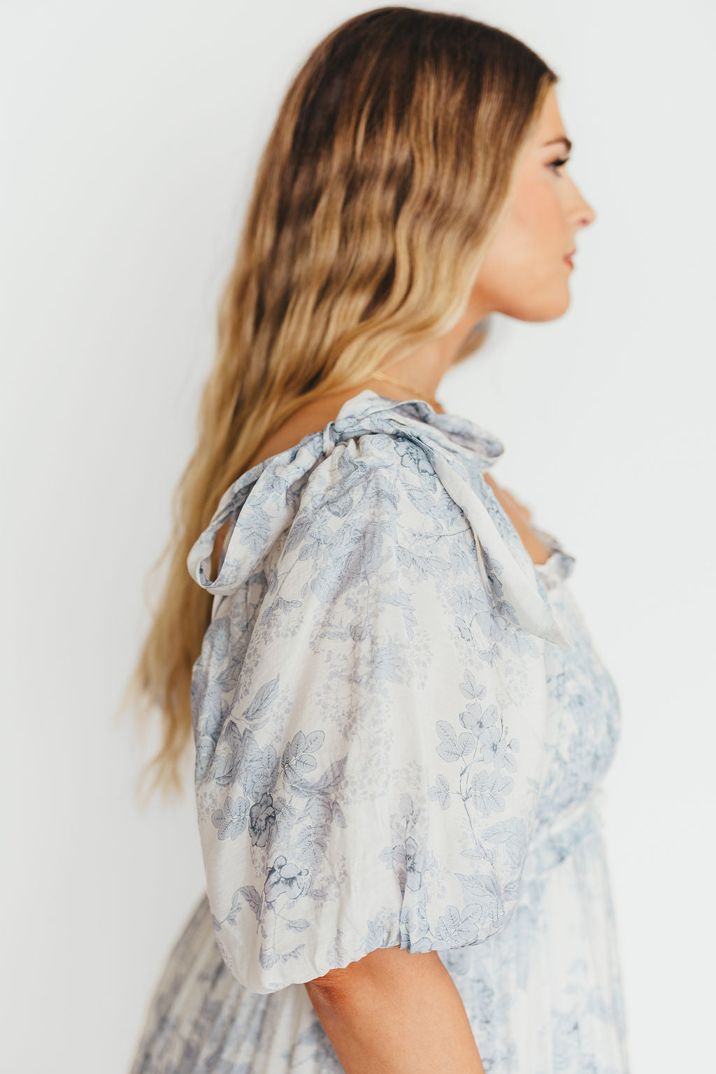 Elena Floral Print Smocked Midi Dress in Blue - Bump Friendly & Inclusive Sizing