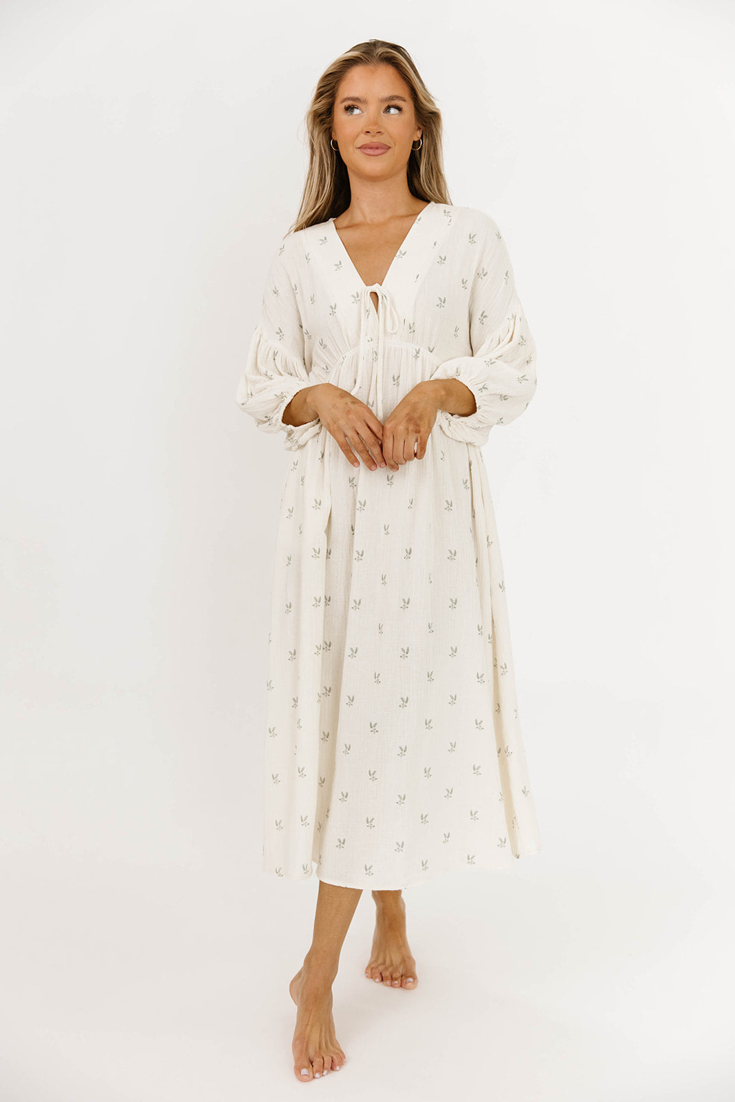 Hunter Midi Dress in Soy/Sage Foliage