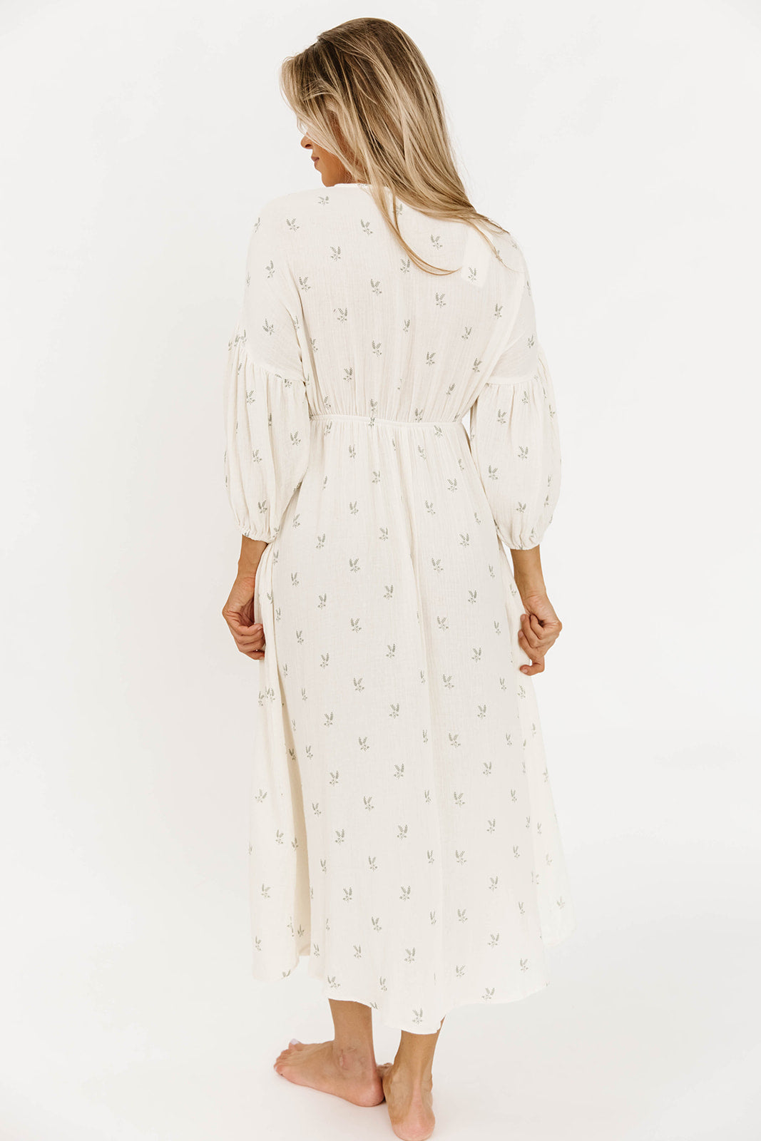 Hunter Midi Dress in Soy/Sage Foliage