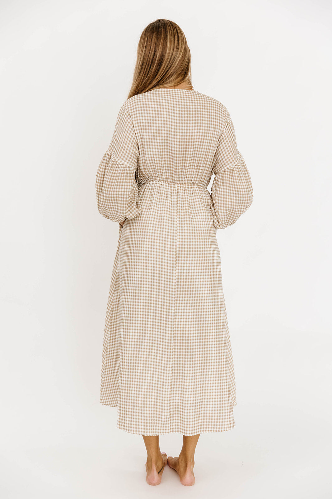 Hunter Printed Gauze Midi Dress in Natural Plaid - Bump Friendly