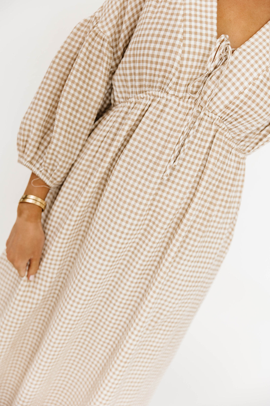 Hunter Printed Gauze Midi Dress in Natural Plaid - Bump Friendly