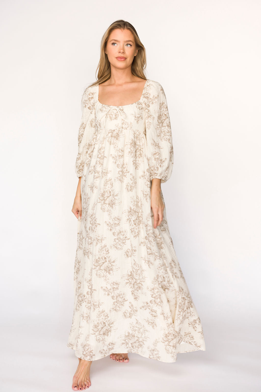 Peyton 100% Cotton Maxi Dress in Brown Floral - Bump Friendly