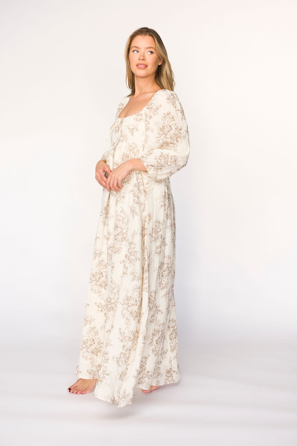 Peyton 100% Cotton Maxi Dress in Brown Floral - Bump Friendly