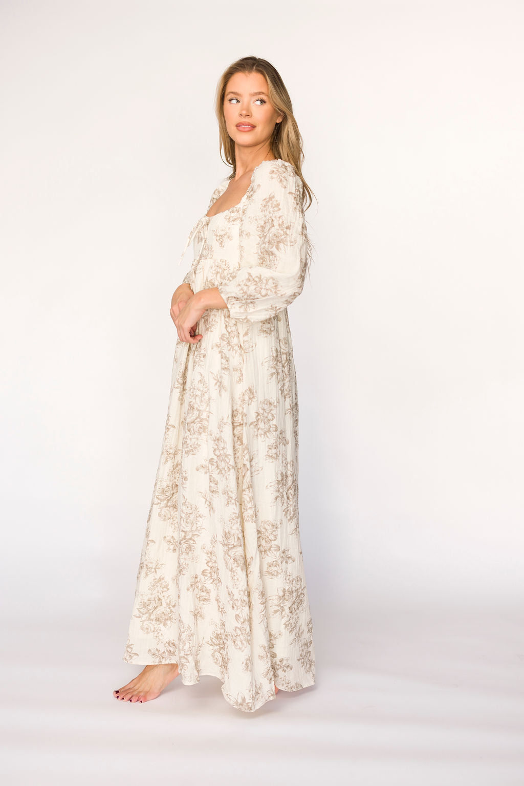Peyton 100% Cotton Maxi Dress in Brown Floral - Bump Friendly
