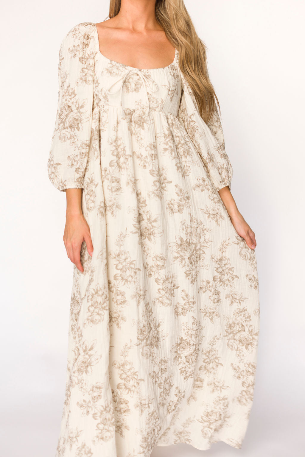 Peyton 100% Cotton Maxi Dress in Brown Floral - Bump Friendly