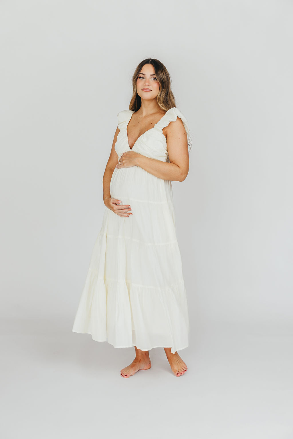 Katy Pleated Bodice Maxi Dress in Cream - Bump Friendly *11/10 PRE-ORDER* (Last Restock of the Year)