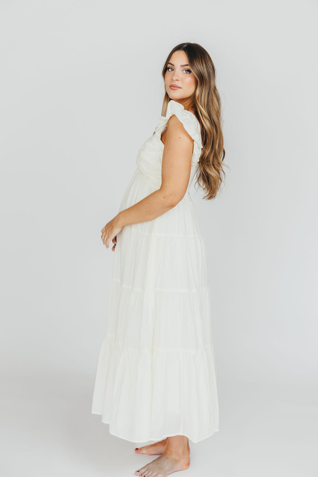 Katy Pleated Bodice Maxi Dress in Cream - Bump Friendly *11/10 PRE-ORDER* (Last Restock of the Year)