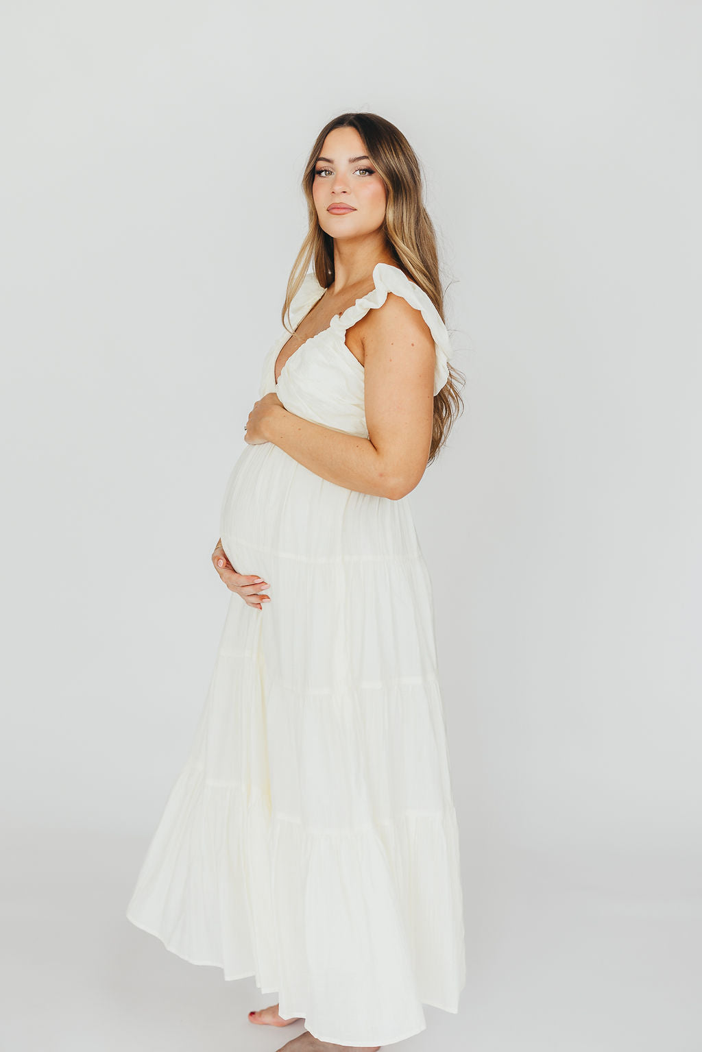 Katy Pleated Bodice Maxi Dress in Cream - Bump Friendly *11/10 PRE-ORDER* (Last Restock of the Year)