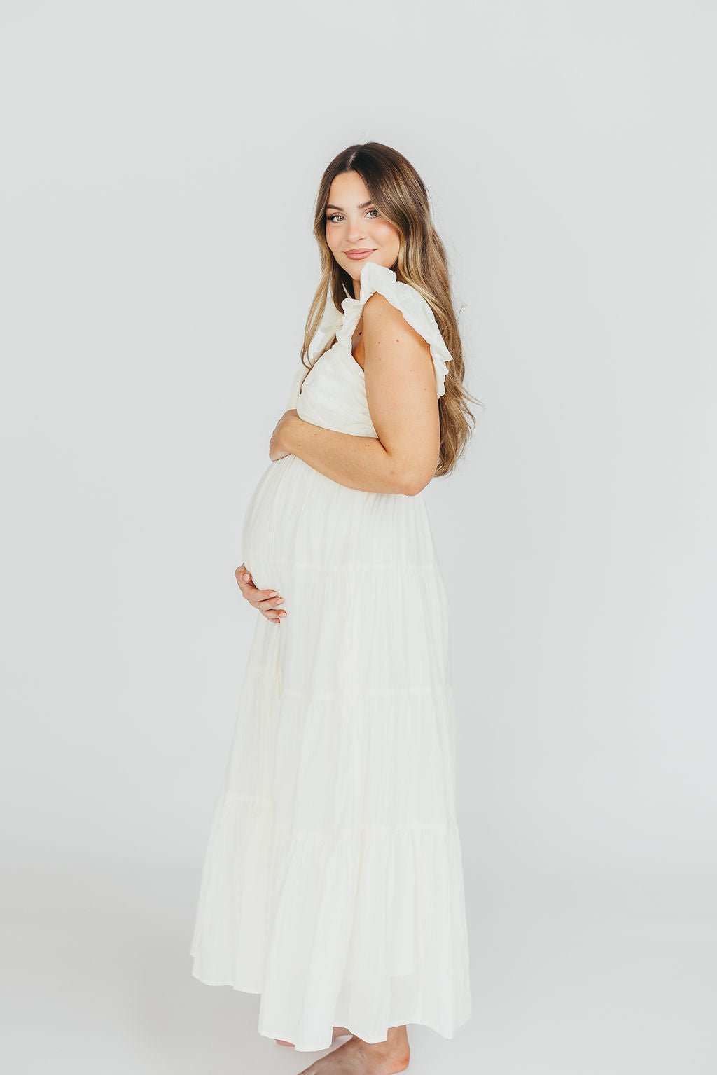 Katy Pleated Bodice Maxi Dress in Cream - Bump Friendly *11/10 PRE-ORDER* (Last Restock of the Year)