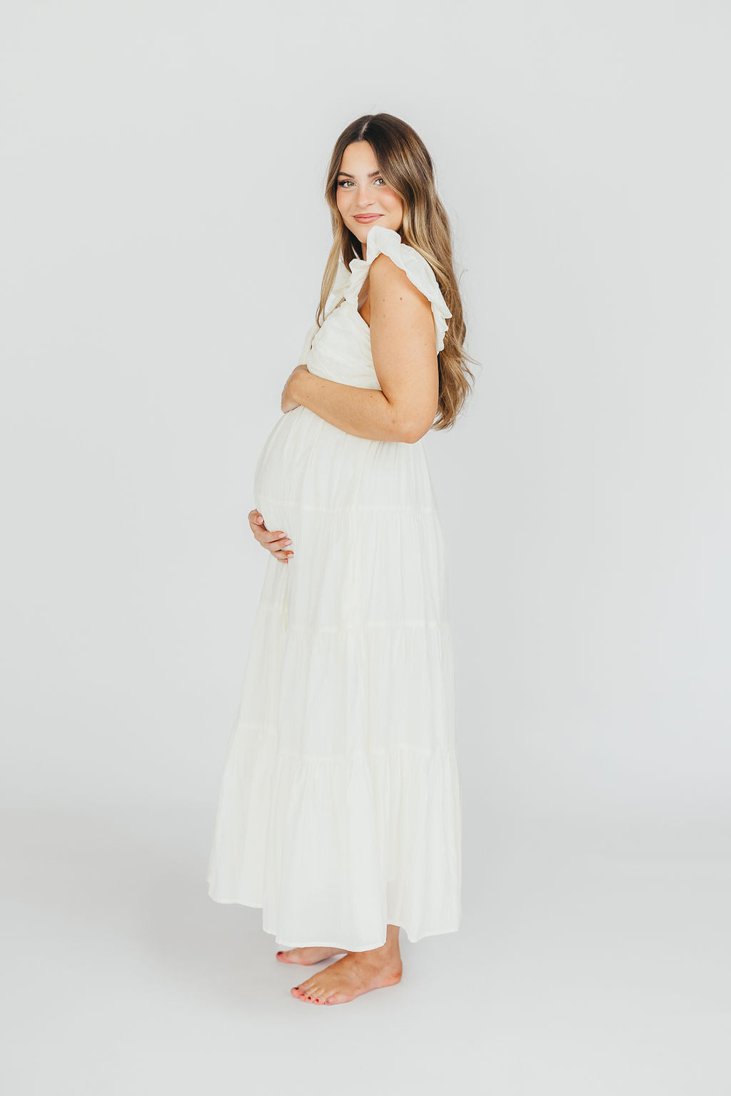 Katy Pleated Bodice Maxi Dress in Cream - Bump Friendly *11/10 PRE-ORDER* (Last Restock of the Year)