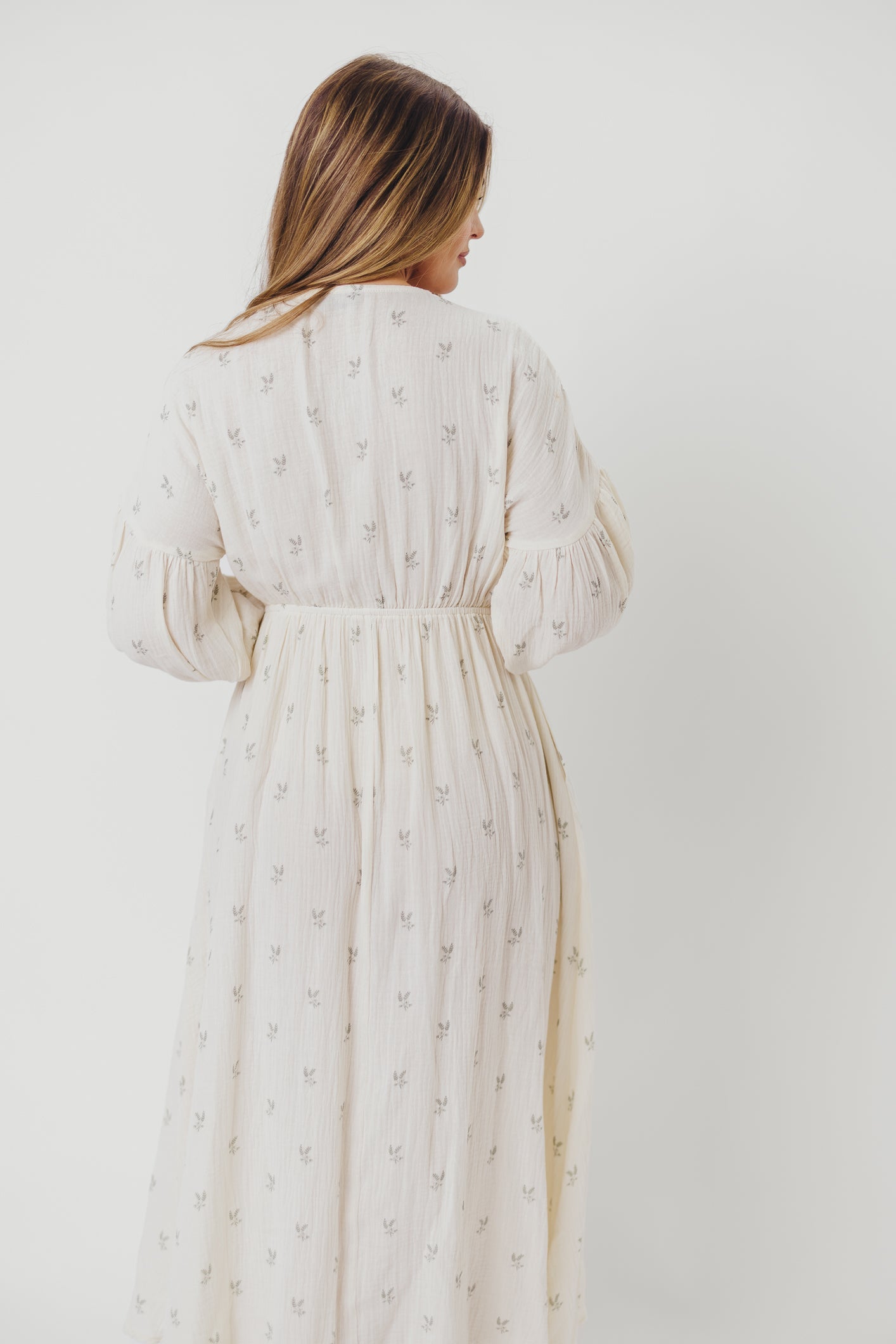 Hunter Midi Dress in Soy/Sage Foliage