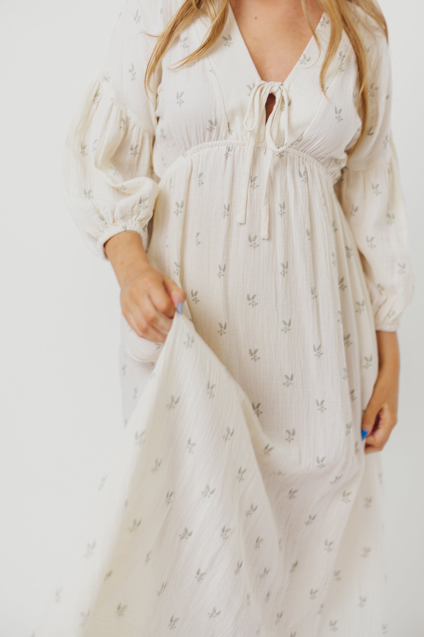 Hunter Midi Dress in Soy/Sage Foliage