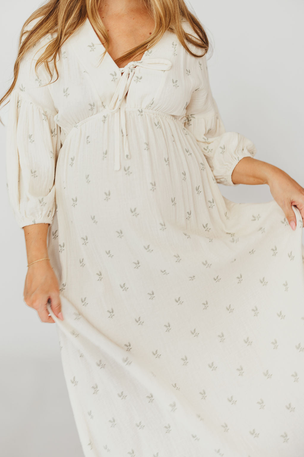 Hunter Midi Dress in Soy/Sage Foliage