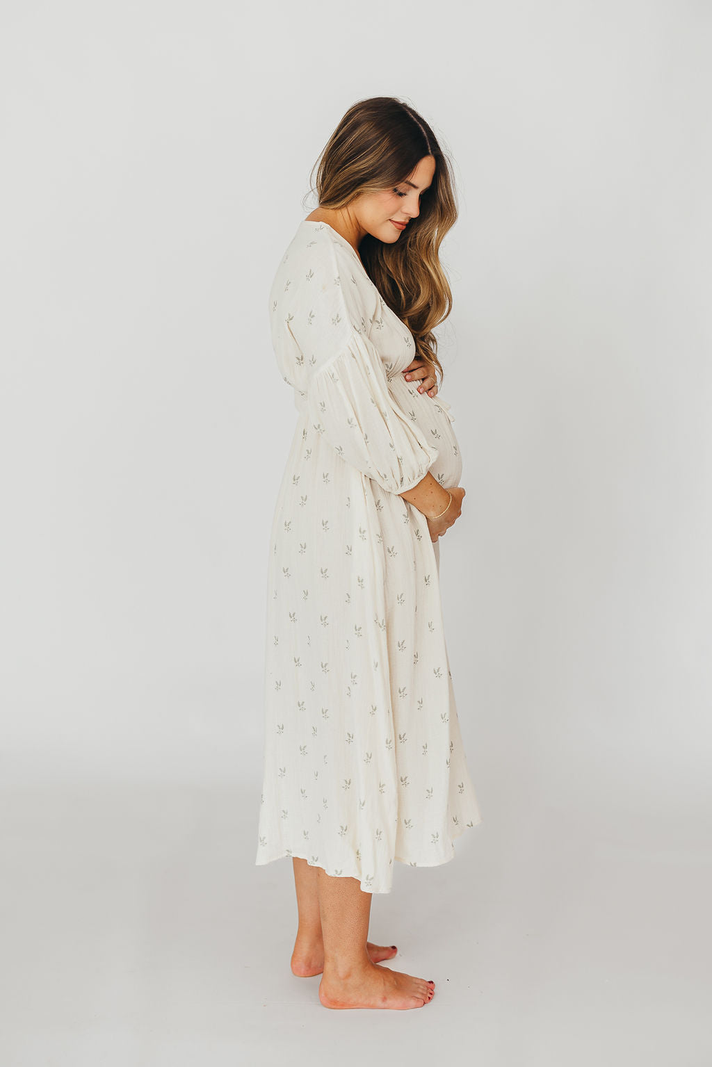 Hunter Midi Dress in Soy/Sage Foliage