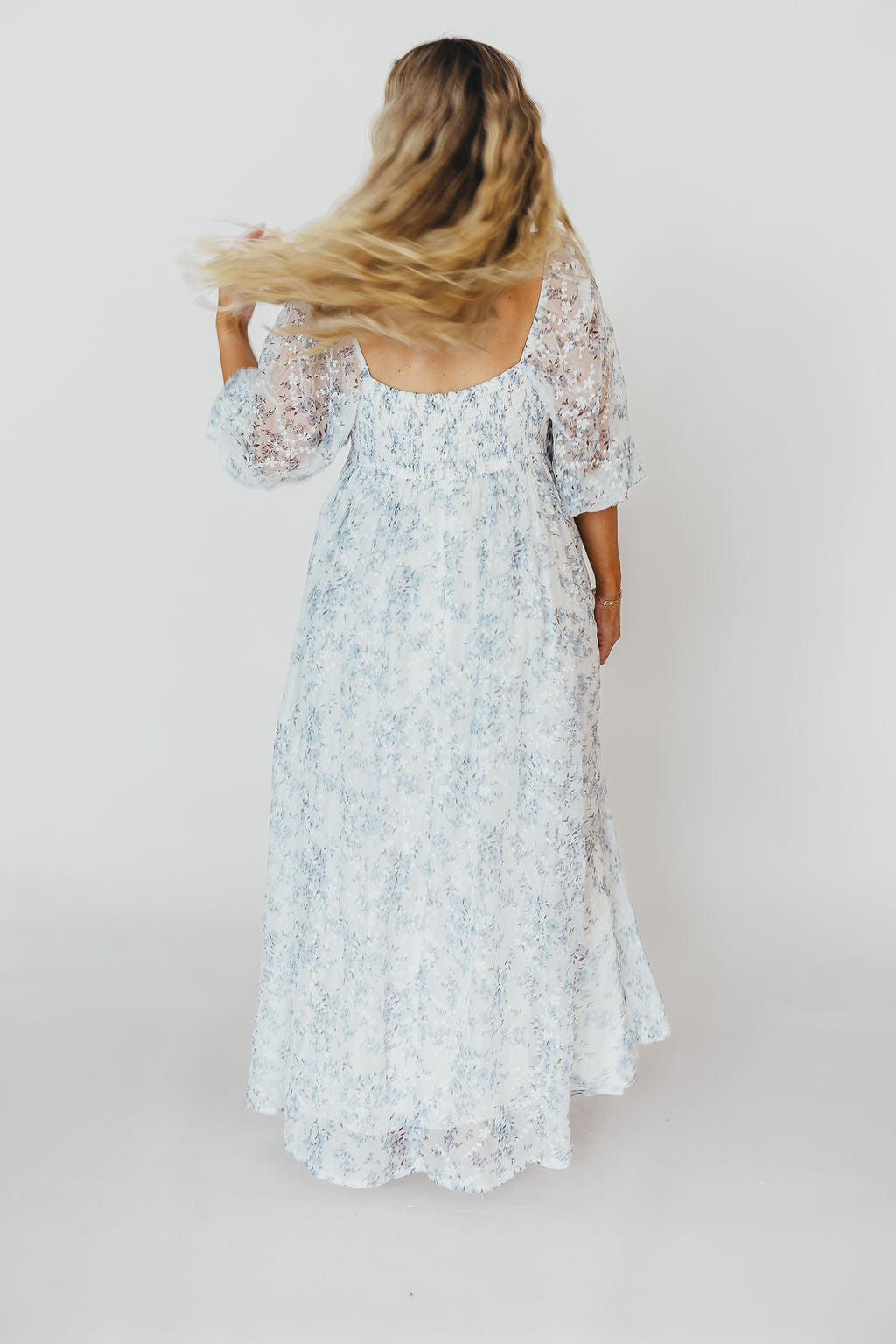 Mona Maxi Dress with Smocking in Blue White - Bump Friendly & Inclusive Sizing (S-3XL)