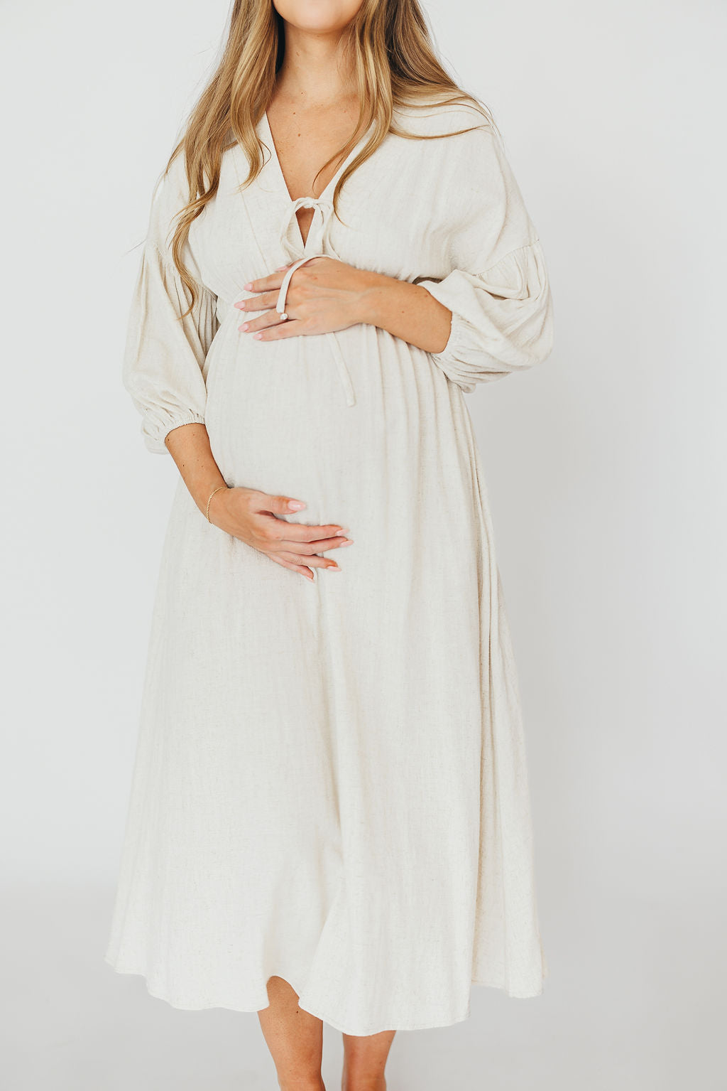 Hunter 100% Cotton Gauze Midi Dress in Soy - Bump Friendly