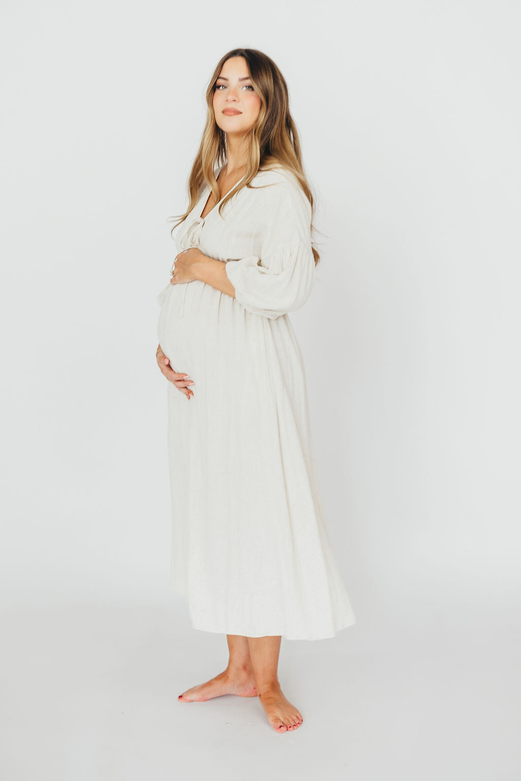 Hunter 100% Cotton Gauze Midi Dress in Soy - Bump Friendly