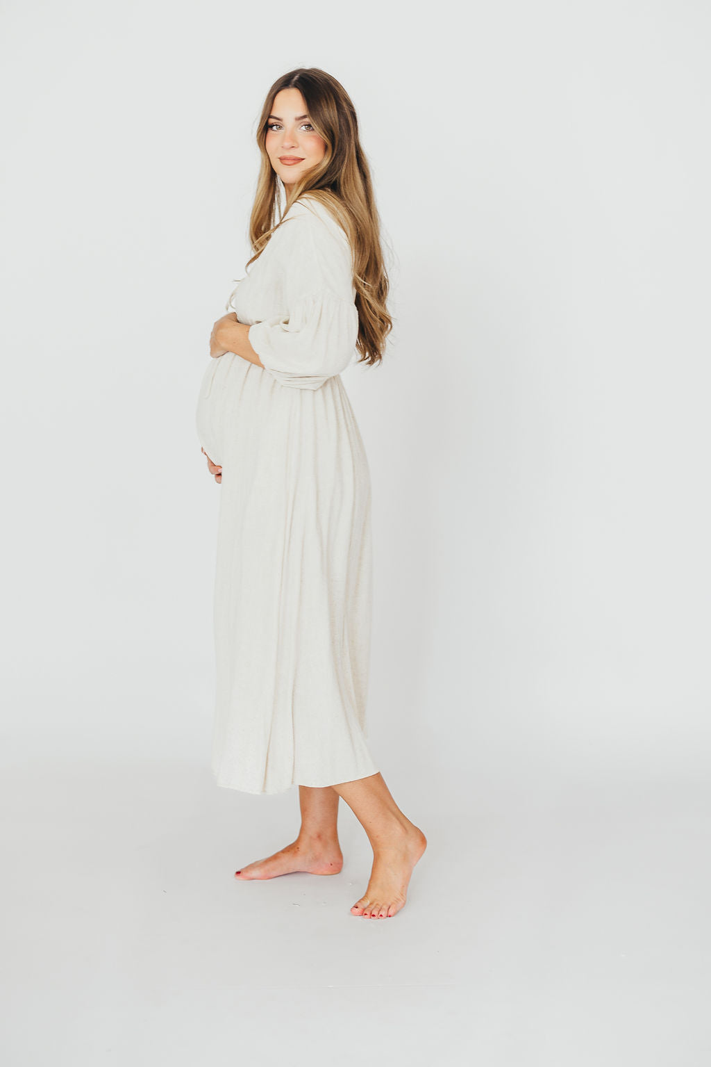 Hunter 100% Cotton Gauze Midi Dress in Soy - Bump Friendly