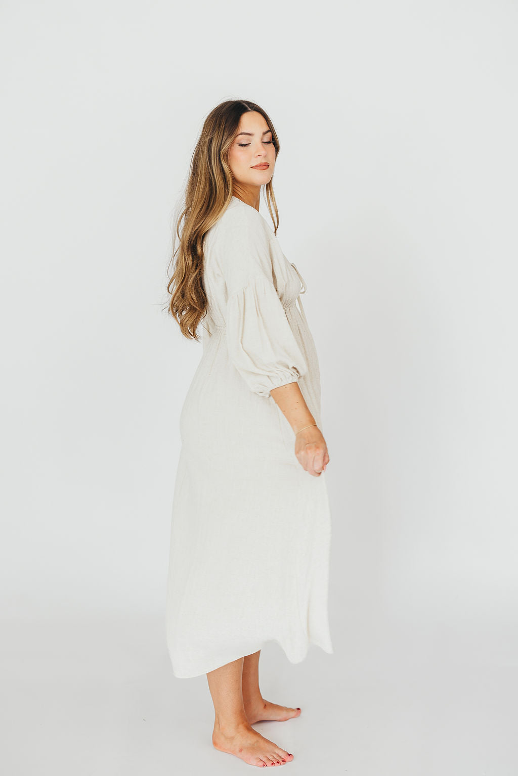 Hunter 100% Cotton Gauze Midi Dress in Soy - Bump Friendly