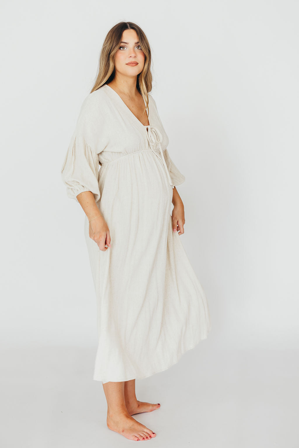 Hunter 100% Cotton Gauze Midi Dress in Soy - Bump Friendly