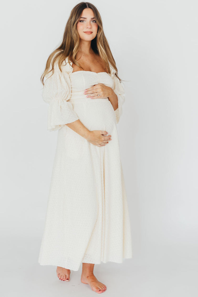 Corrine Tiered Sleeve Maxi Dress in Ivory Cream