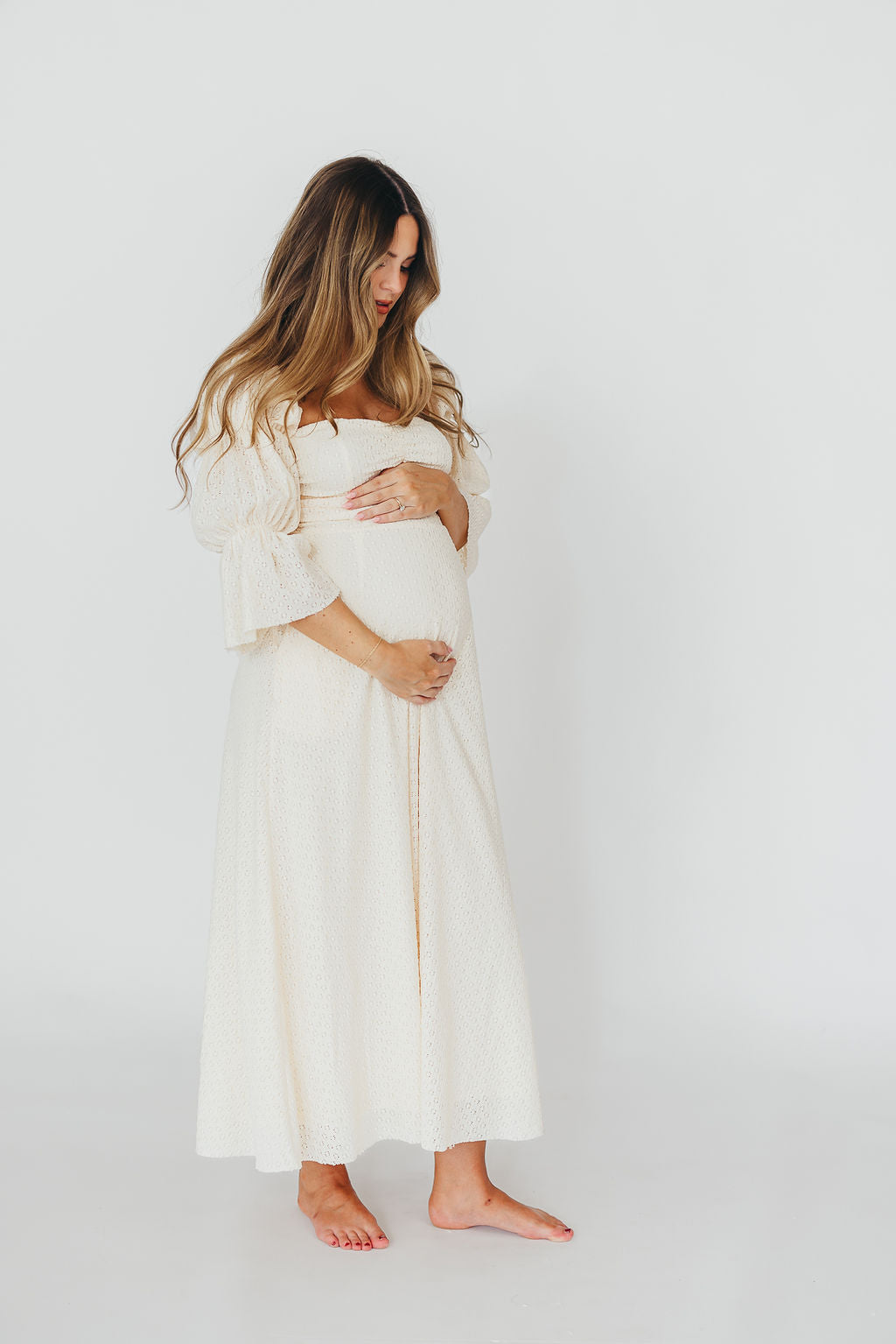 Corrine Tiered Sleeve Maxi Dress in Ivory Cream