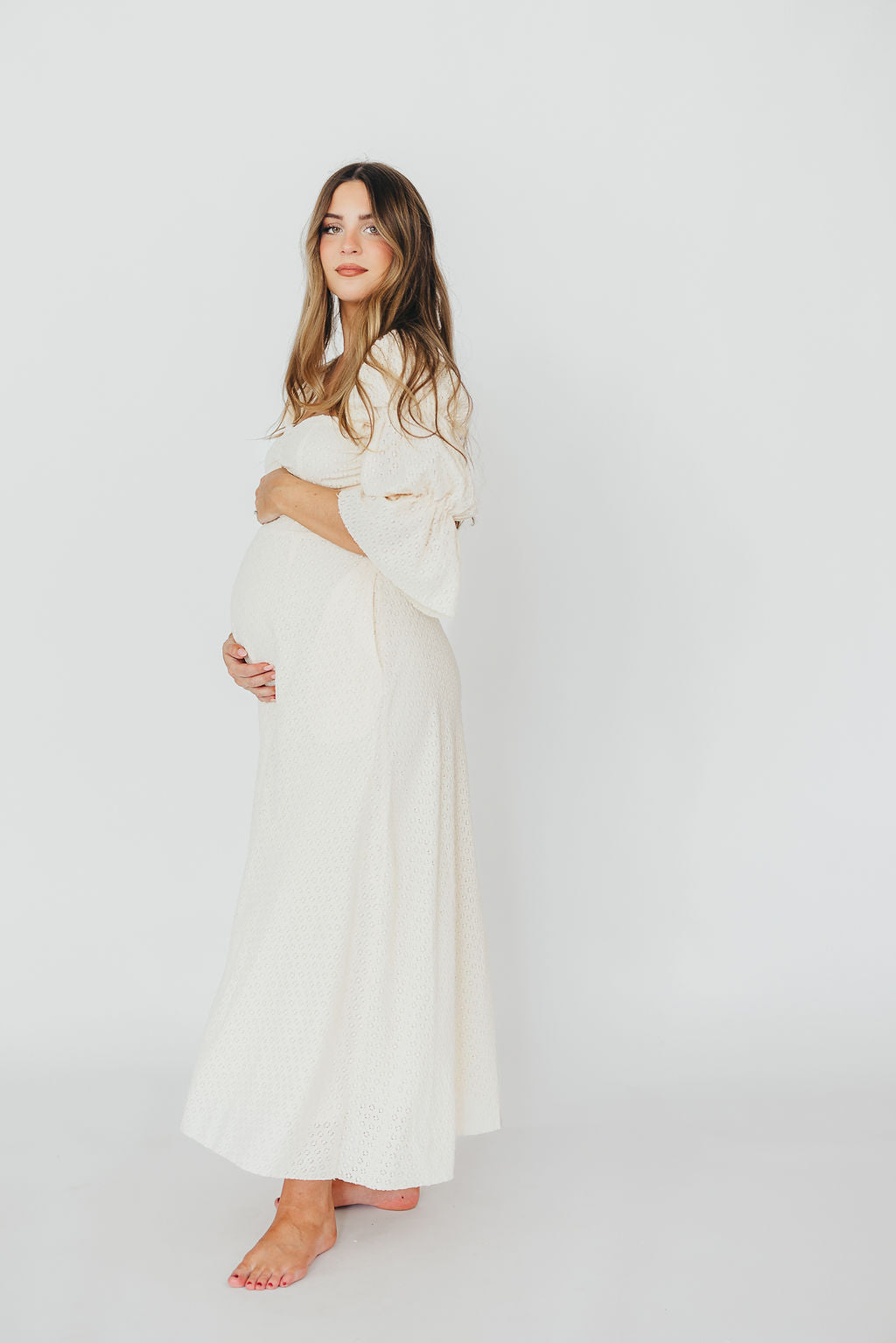 Corrine Tiered Sleeve Maxi Dress in Ivory Cream