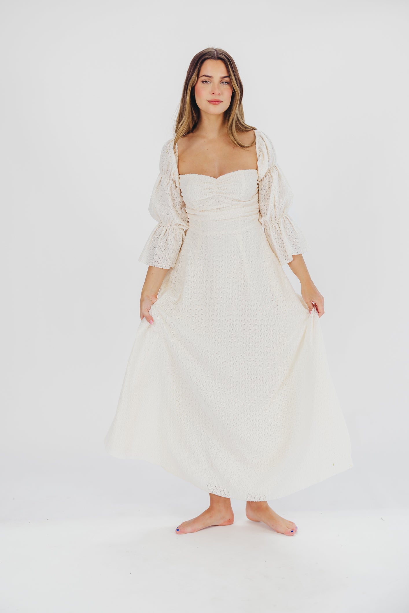 Corrine Tiered Sleeve Maxi Dress in Ivory Cream