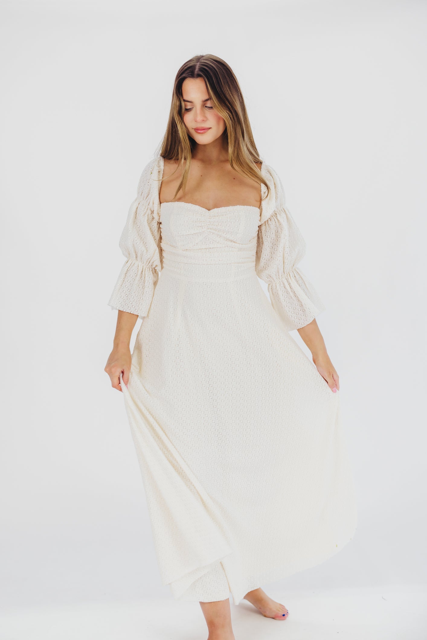 Corrine Tiered Sleeve Maxi Dress in Ivory Cream