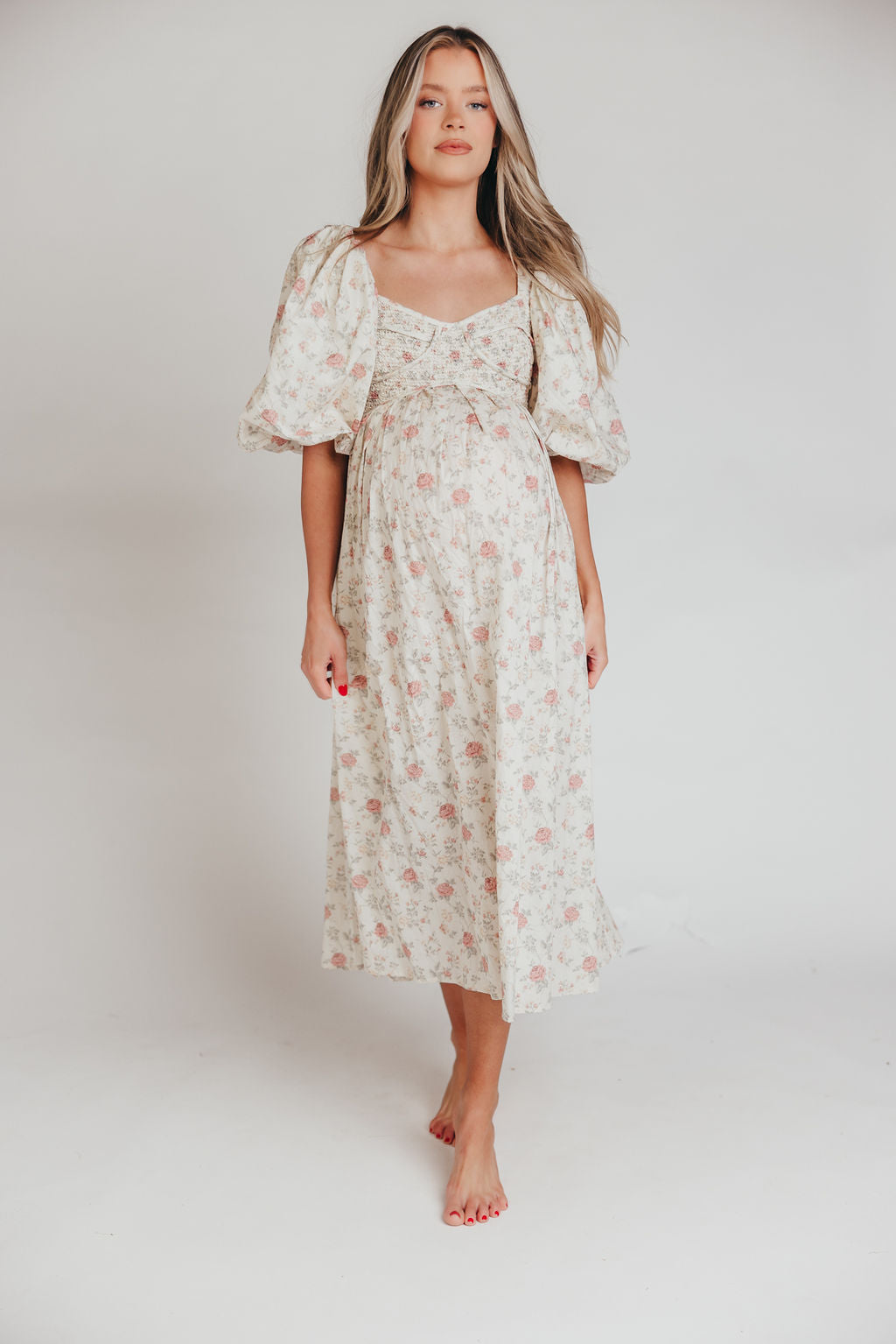 Harlow Maxi Dress in Off-White Floral - Bump Friendly & Inclusive Sizing (S-3XL) *Final-Sale*