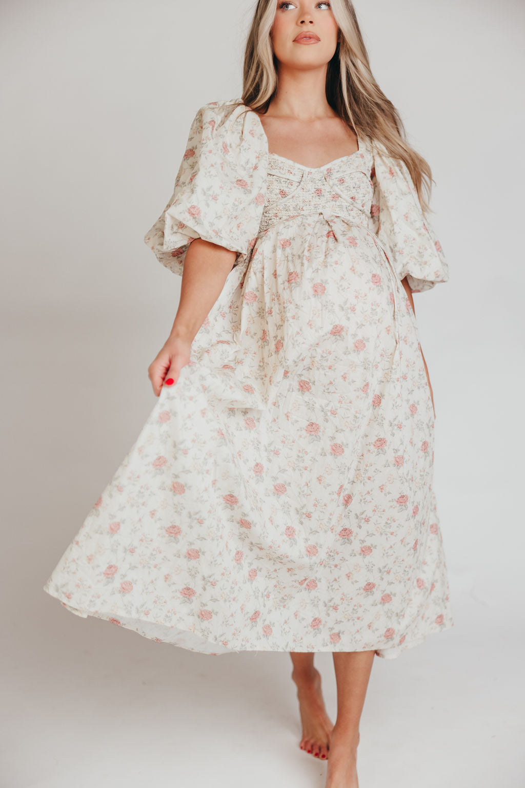 Harlow Maxi Dress in Off-White Floral - Bump Friendly & Inclusive Sizing (S-3XL) *Final-Sale*