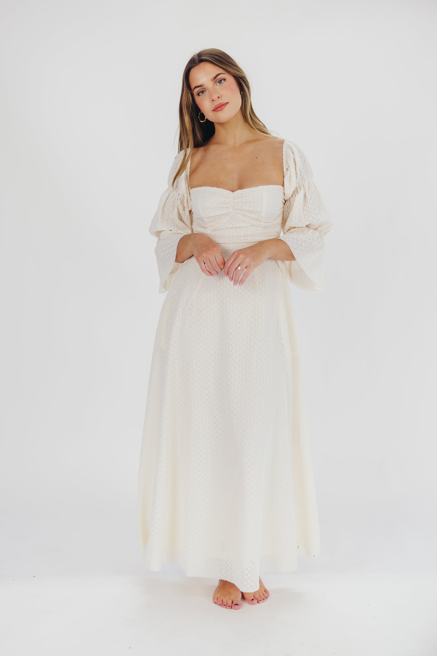Corrine Tiered Sleeve Maxi Dress in Ivory Cream