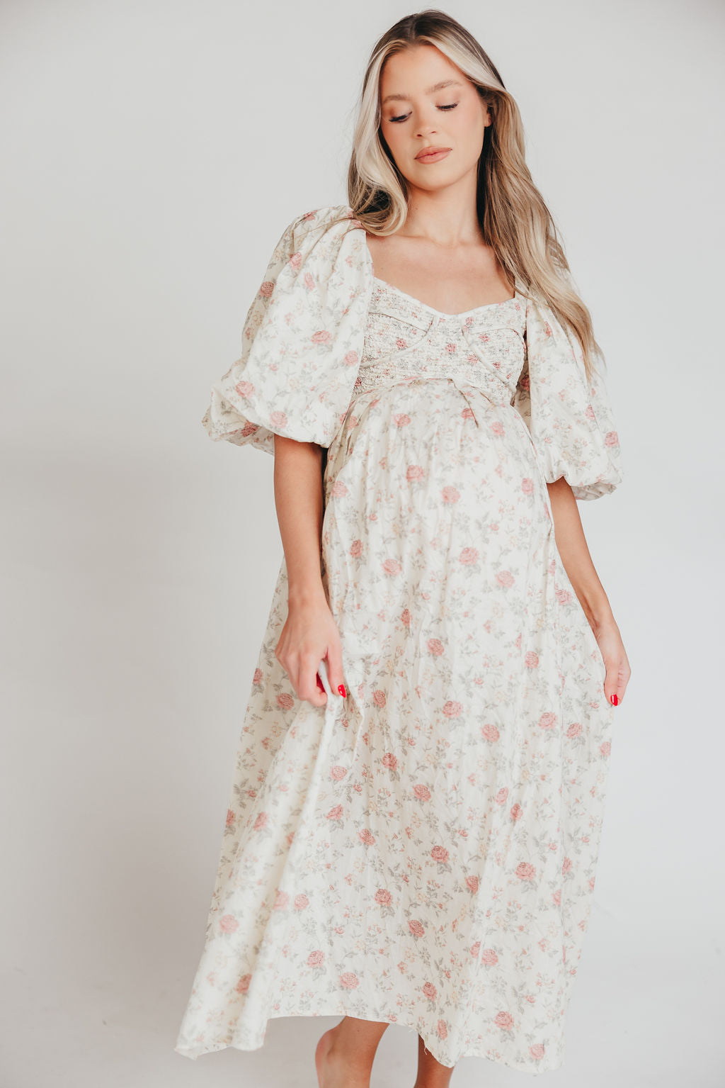 Harlow Maxi Dress in Off-White Floral - Bump Friendly & Inclusive Sizing (S-3XL) *Final-Sale*
