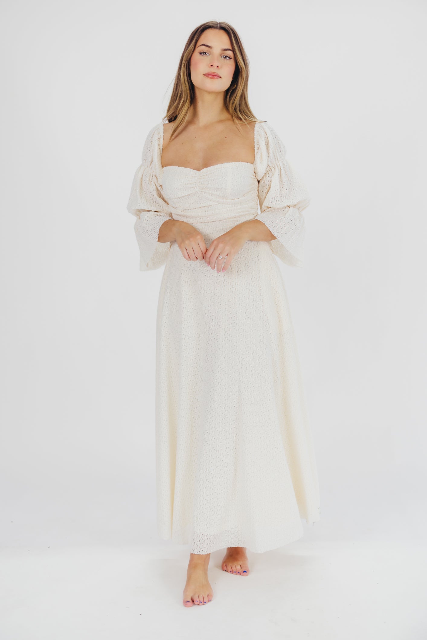 Corrine Tiered Sleeve Maxi Dress in Ivory Cream