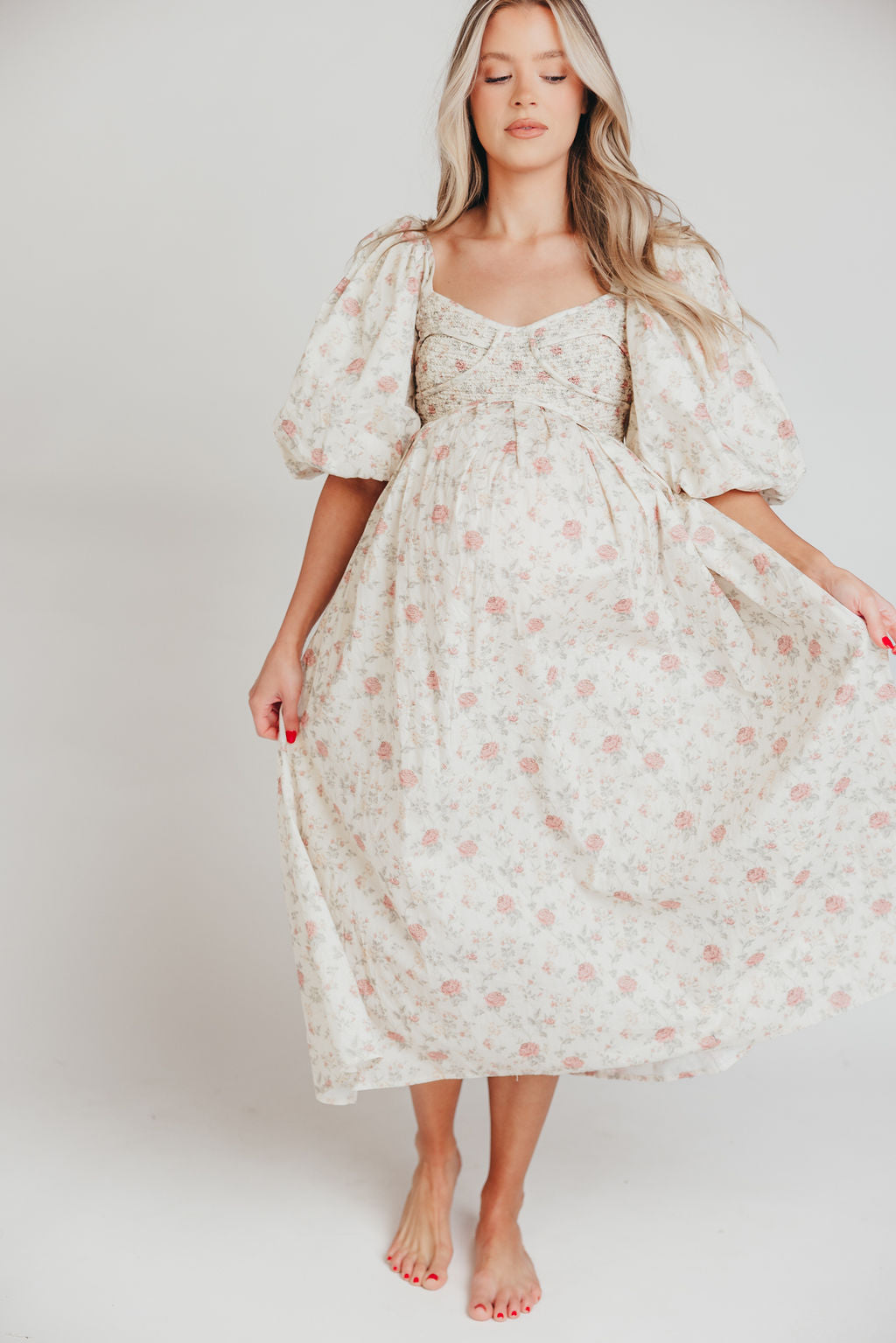 Harlow Maxi Dress in Off-White Floral - Bump Friendly & Inclusive Sizing (S-3XL) *Final-Sale*