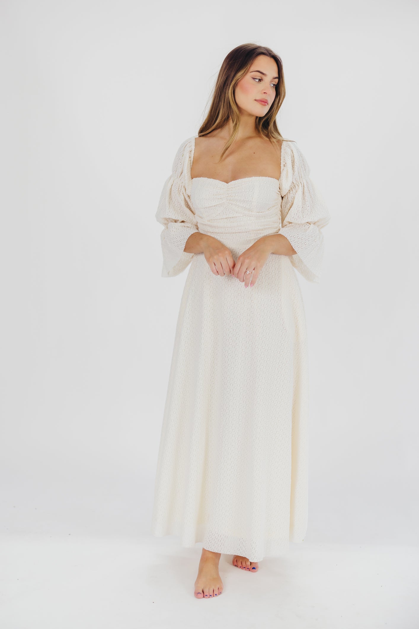 Corrine Tiered Sleeve Maxi Dress in Ivory Cream