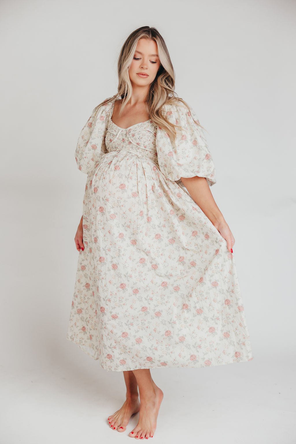 Harlow Maxi Dress in Off-White Floral - Bump Friendly & Inclusive Sizing (S-3XL) *Final-Sale*