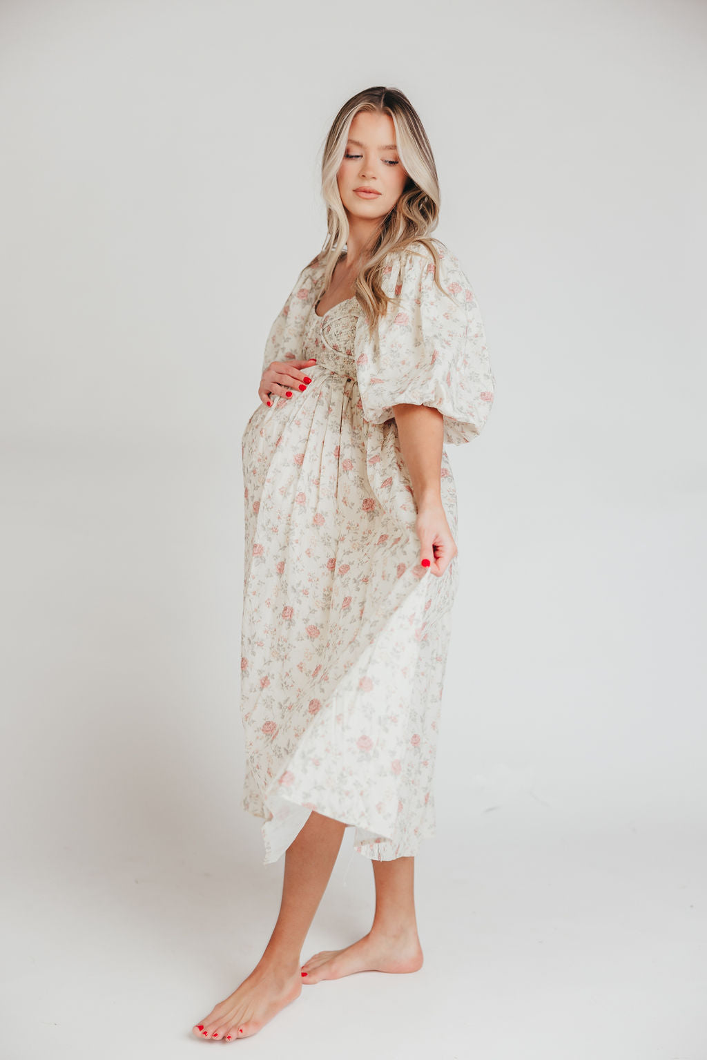 Harlow Maxi Dress in Off-White Floral - Bump Friendly & Inclusive Sizing (S-3XL) *Final-Sale*