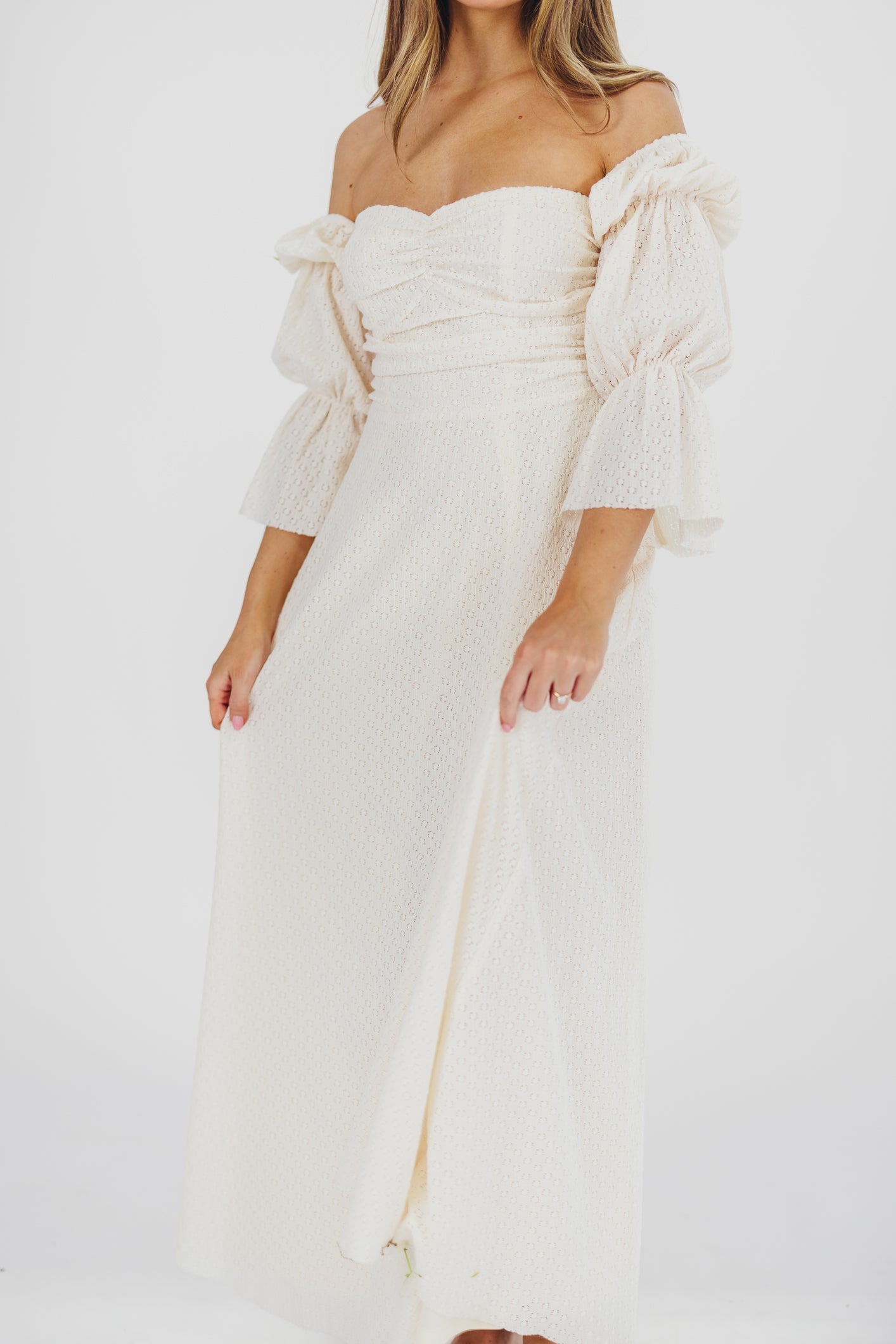 Corrine Tiered Sleeve Maxi Dress in Ivory Cream