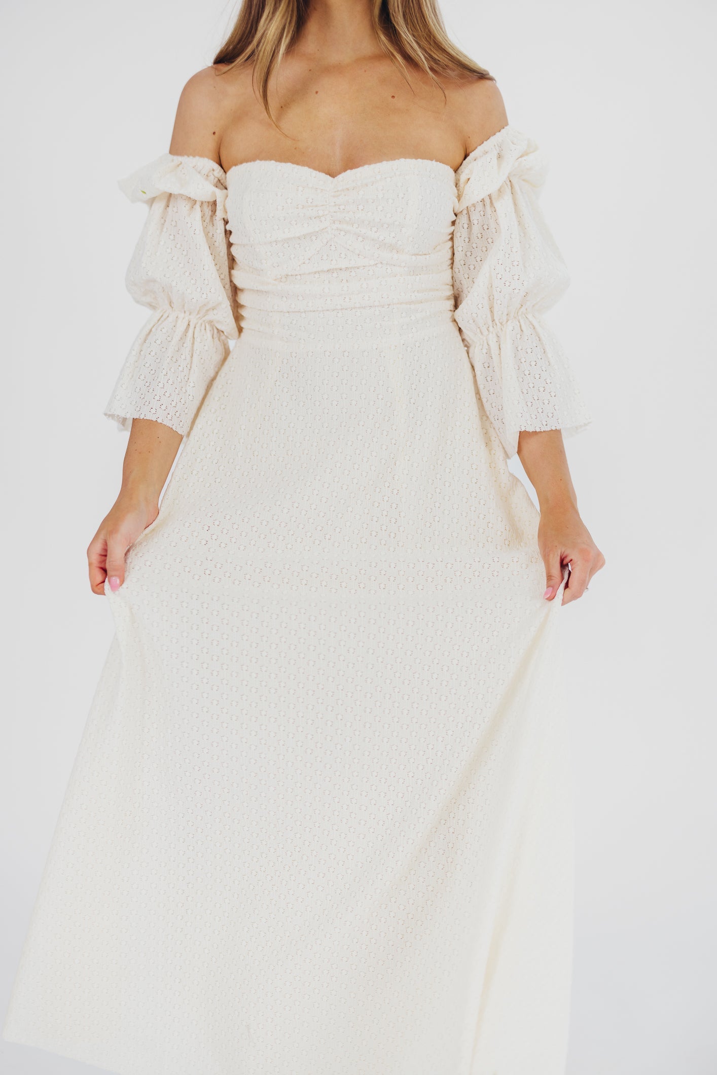Corrine Tiered Sleeve Maxi Dress in Ivory Cream