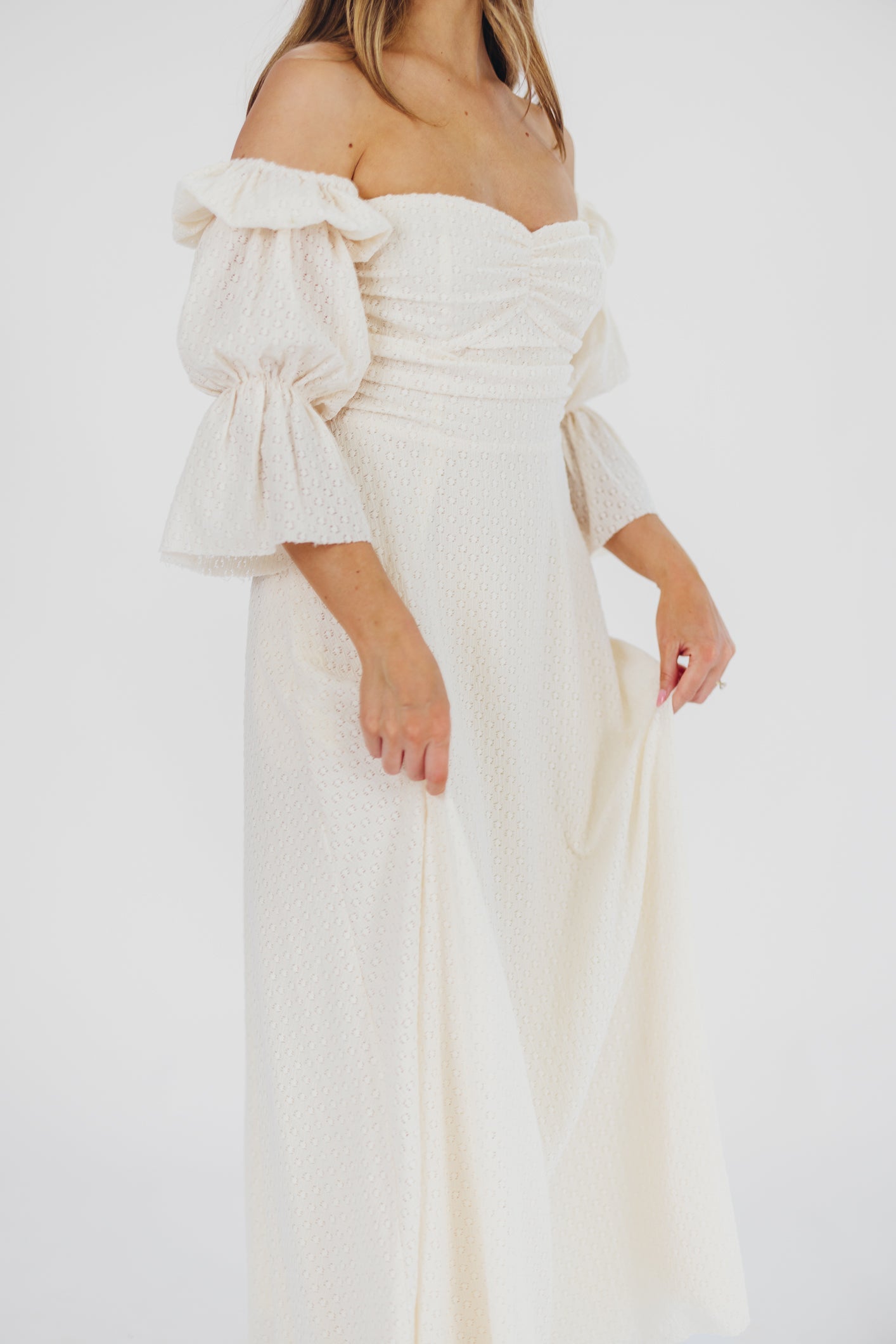 Corrine Tiered Sleeve Maxi Dress in Ivory Cream