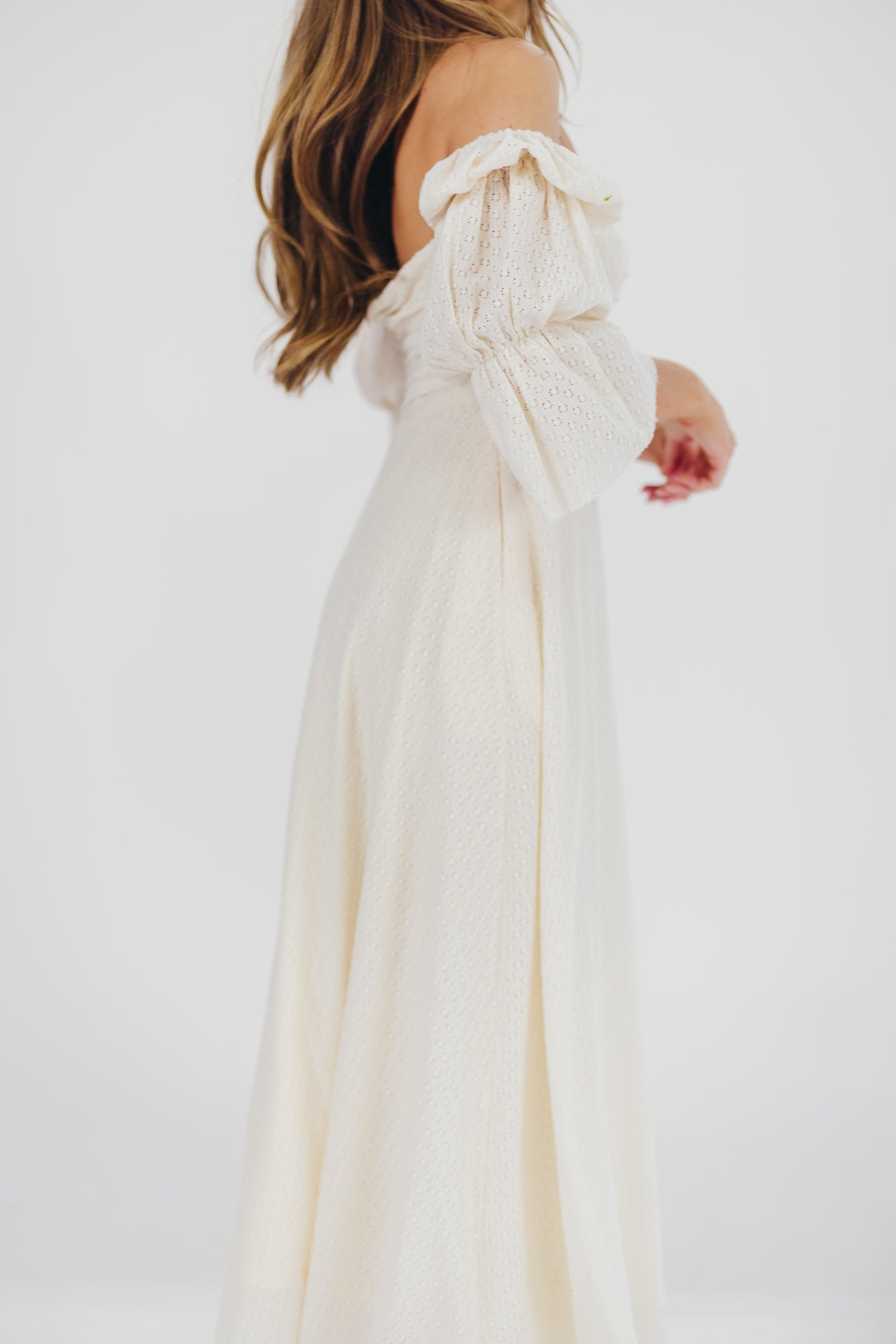 Corrine Tiered Sleeve Maxi Dress in Ivory Cream