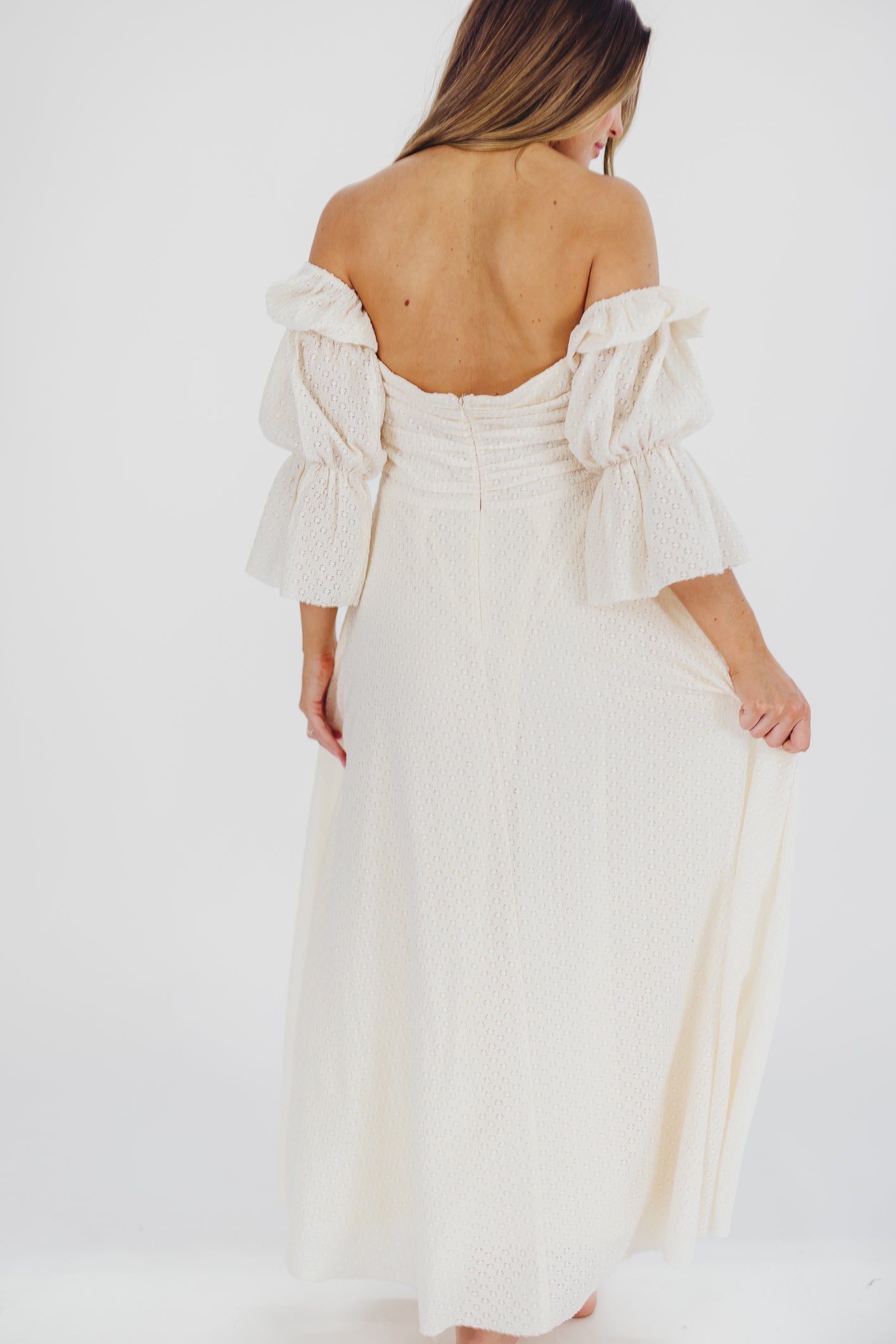 Corrine Tiered Sleeve Maxi Dress in Ivory Cream