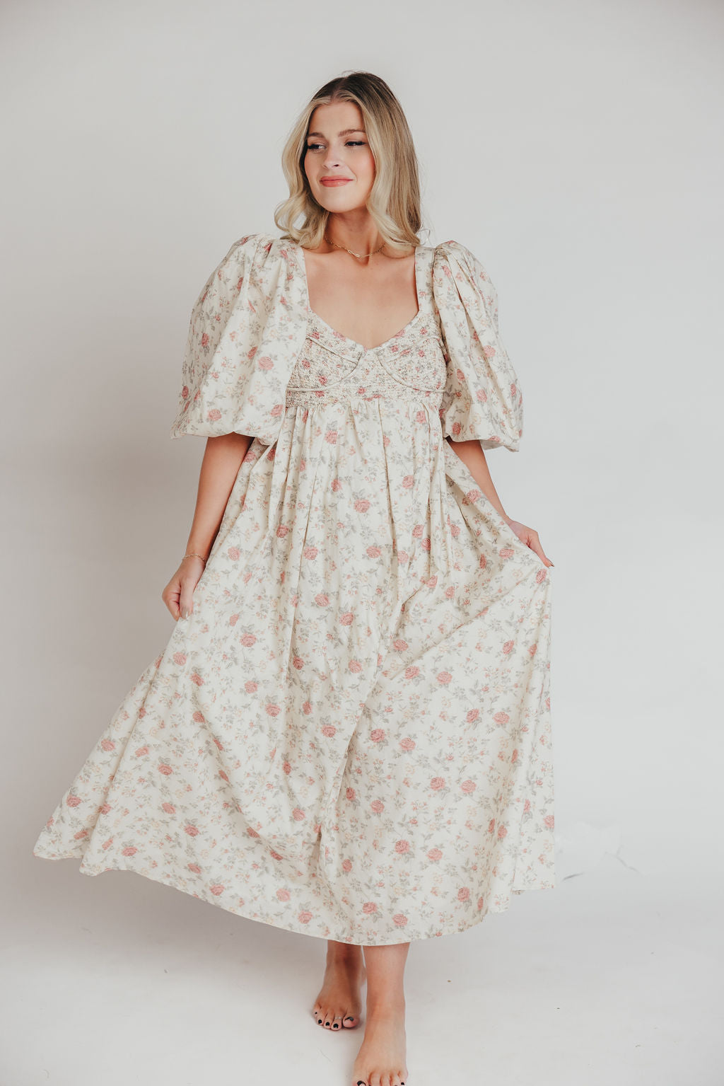 Harlow Maxi Dress in Off-White Floral - Bump Friendly & Inclusive Sizing (S-3XL) *Final-Sale*