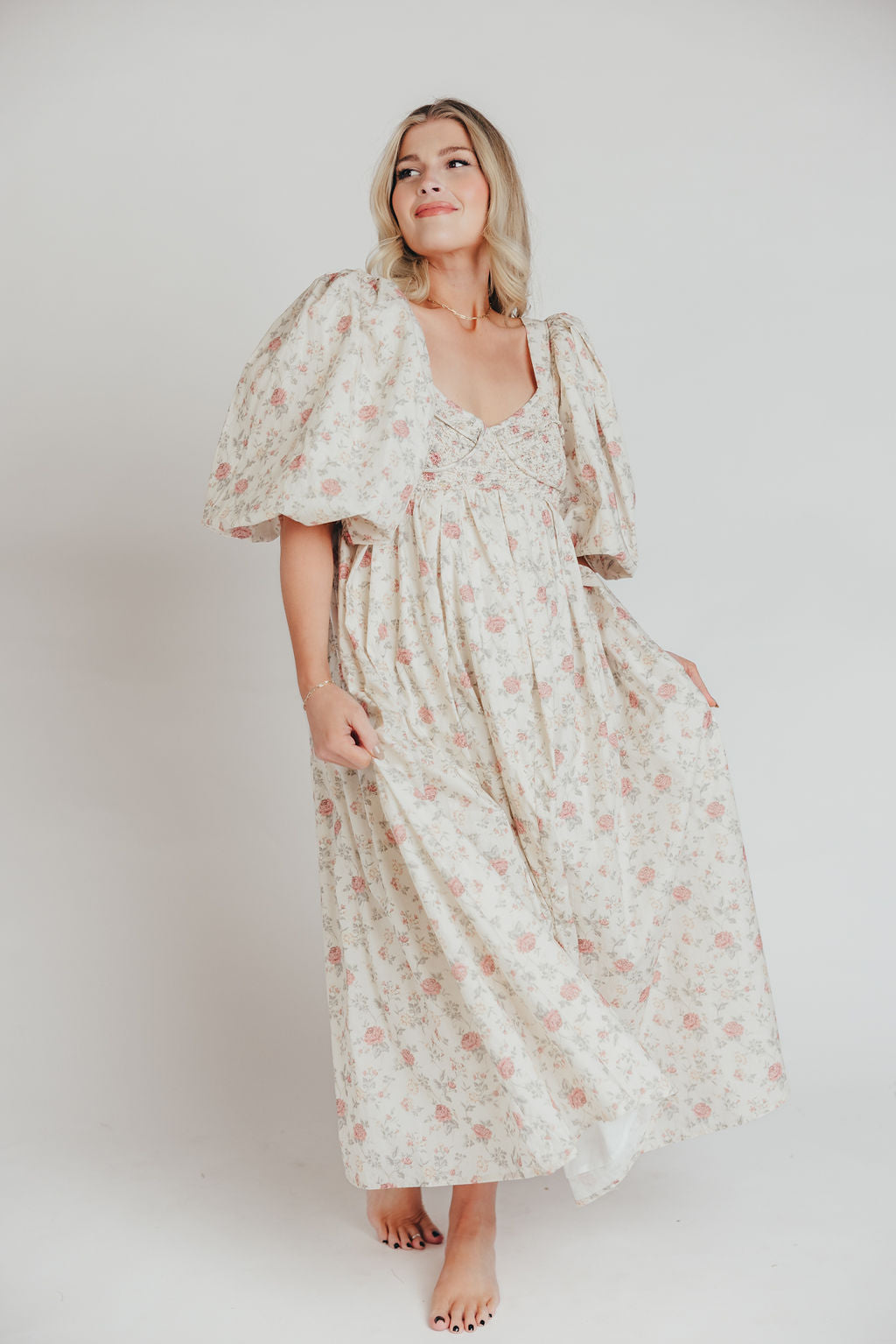 Harlow Maxi Dress in Off-White Floral - Bump Friendly & Inclusive Sizing (S-3XL) *Final-Sale*